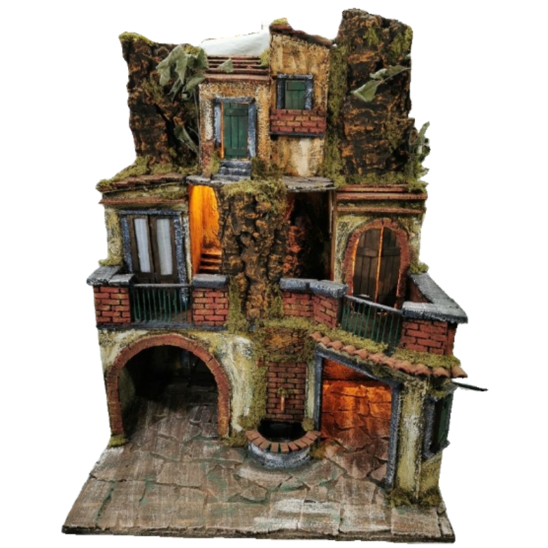 PRESEPE DEL '700 CON FONTANA E TETTOIA CM 50X40X65