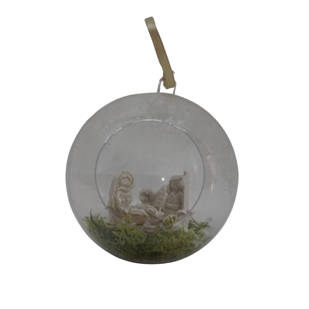 SFERA KRISTAL CON OBLO' 80MM CON NATIVITA' DI CERAMICA