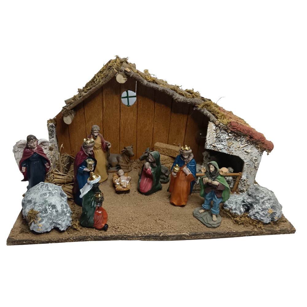 CAPANNA COMPLETA CON LUCI, PASTORI, ANIMALI E ACCESSORI CM 39X20X20