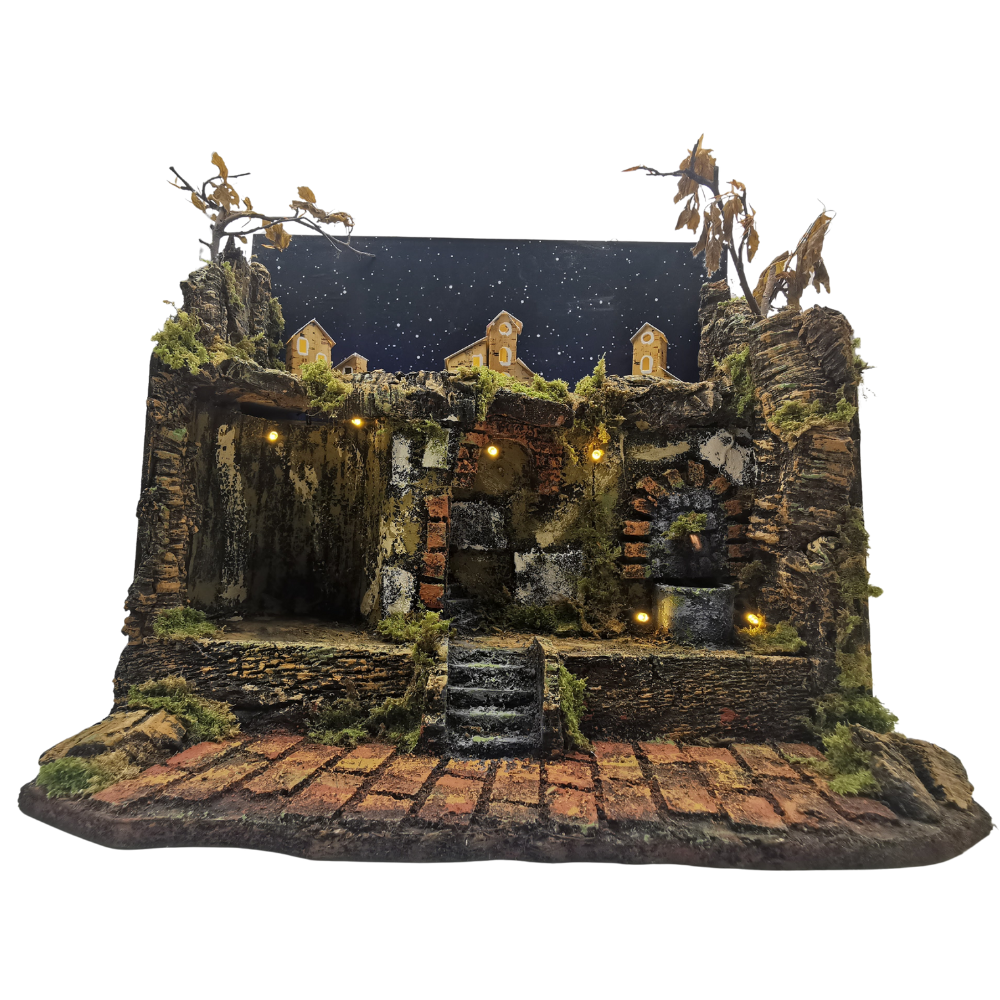 PRESEPE NAPOLETANO CON FONTANA MODELLO QUADRO CM 40X22X36