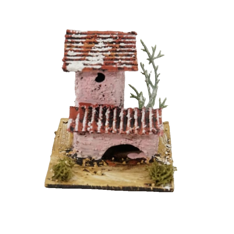 CASETTA ROSA INNEVATA CON ALBERO CM 6X6X5,5