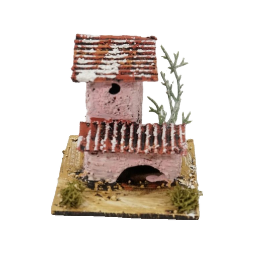CASETTA ROSA INNEVATA CON ALBERO CM 6X6X5,5
