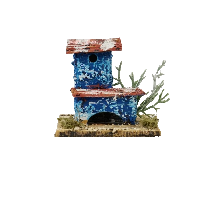 CASETTA BLU INNEVATA CON ALBERO CM 6X6X5,5