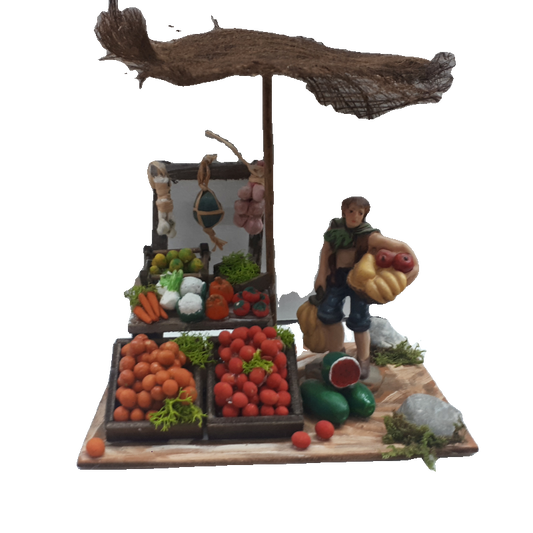 FRUTTIVENDOLO CON BANCARELLA E OMBRELLONE CM 15,5X12X11