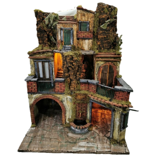 PRESEPE DEL '700 CON FONTANA E TETTOIA CM 50X40X65