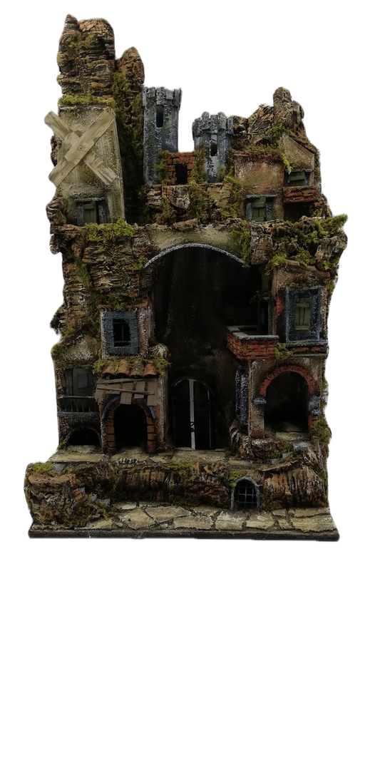 PRESEPE DEL '700 CON MULINO E CASTELLO CM 30X40