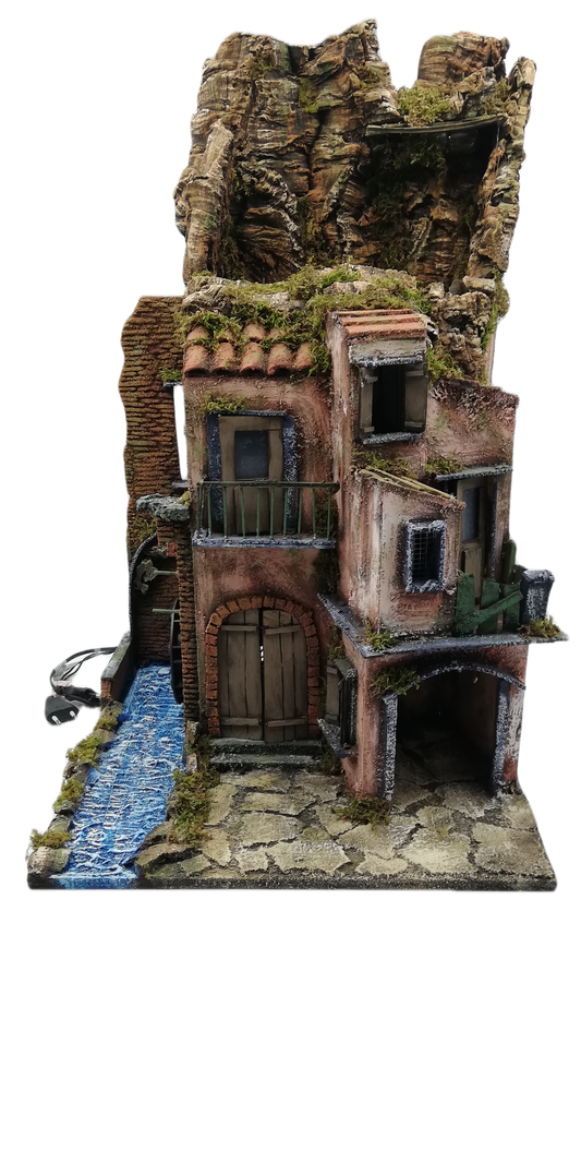 PRESEPE DEL '700 CON MULINO E FIUME CM 40X40