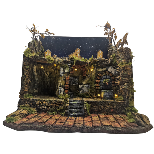 PRESEPE NAPOLETANO CON FONTANA MODELLO QUADRO CM 40X22X36