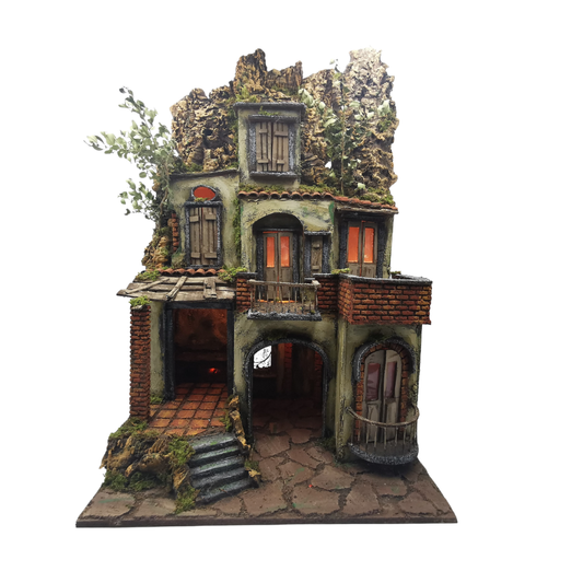 PRESEPE DEL '700 CON BALCONE TONDO E QUADRO 50X40X75