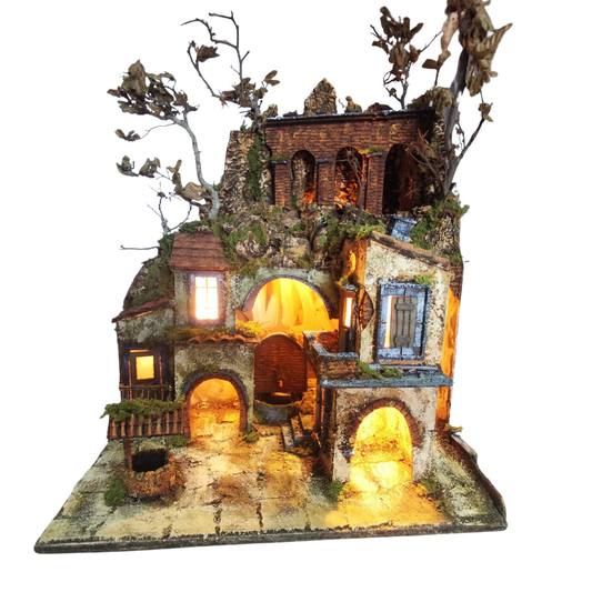 PRESEPE DEL '700 CON FONTANA E POZZO CM 50X40X55